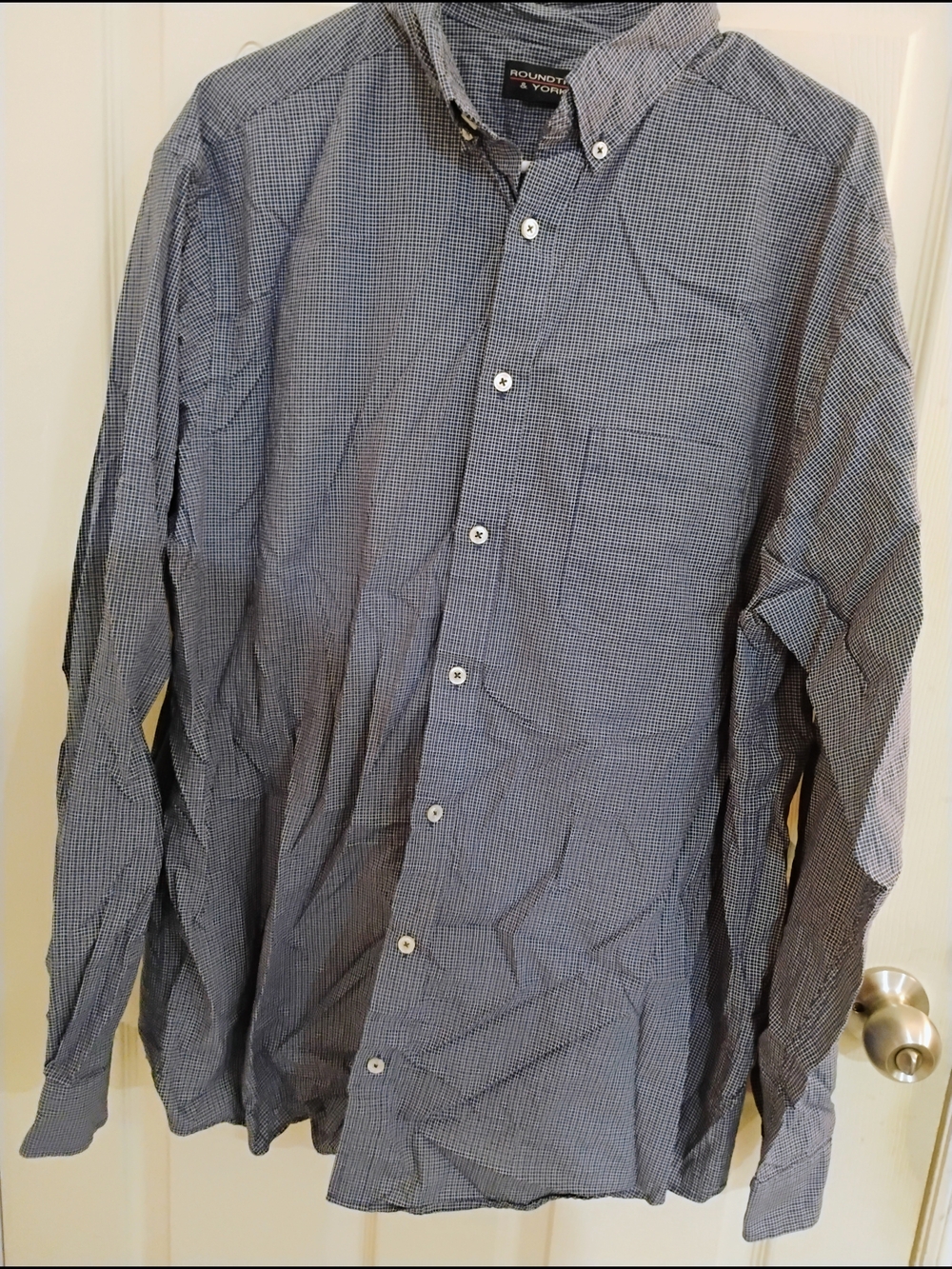 Roundtree & Yorke Navy and White Micro-Check Button-Down Shirt